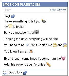 Conversation with emoticon Diagonal Arrow Pointing Down to the Left for Facebook